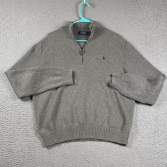 Polo Ralph Lauren 1/4 Zip Pullover Sweater Men's Large Gray Preppy Classic - Picture 1 of 7